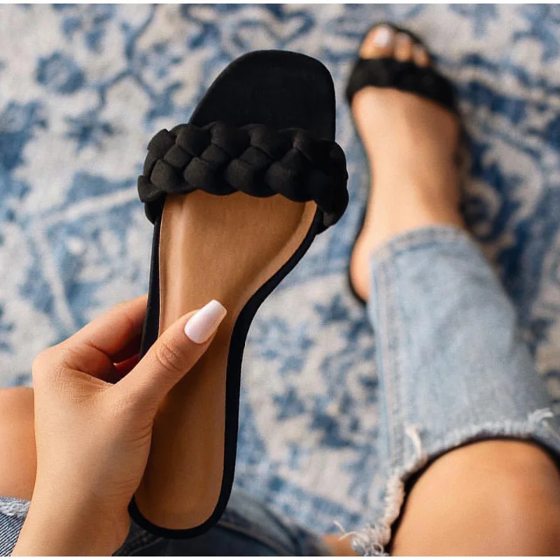 Summer Women Slippers Denim Sexy Flat Slides Open Toe Female Casual Flip Flops Fashion Cut Out Sandals Mujer Beach Shoes
