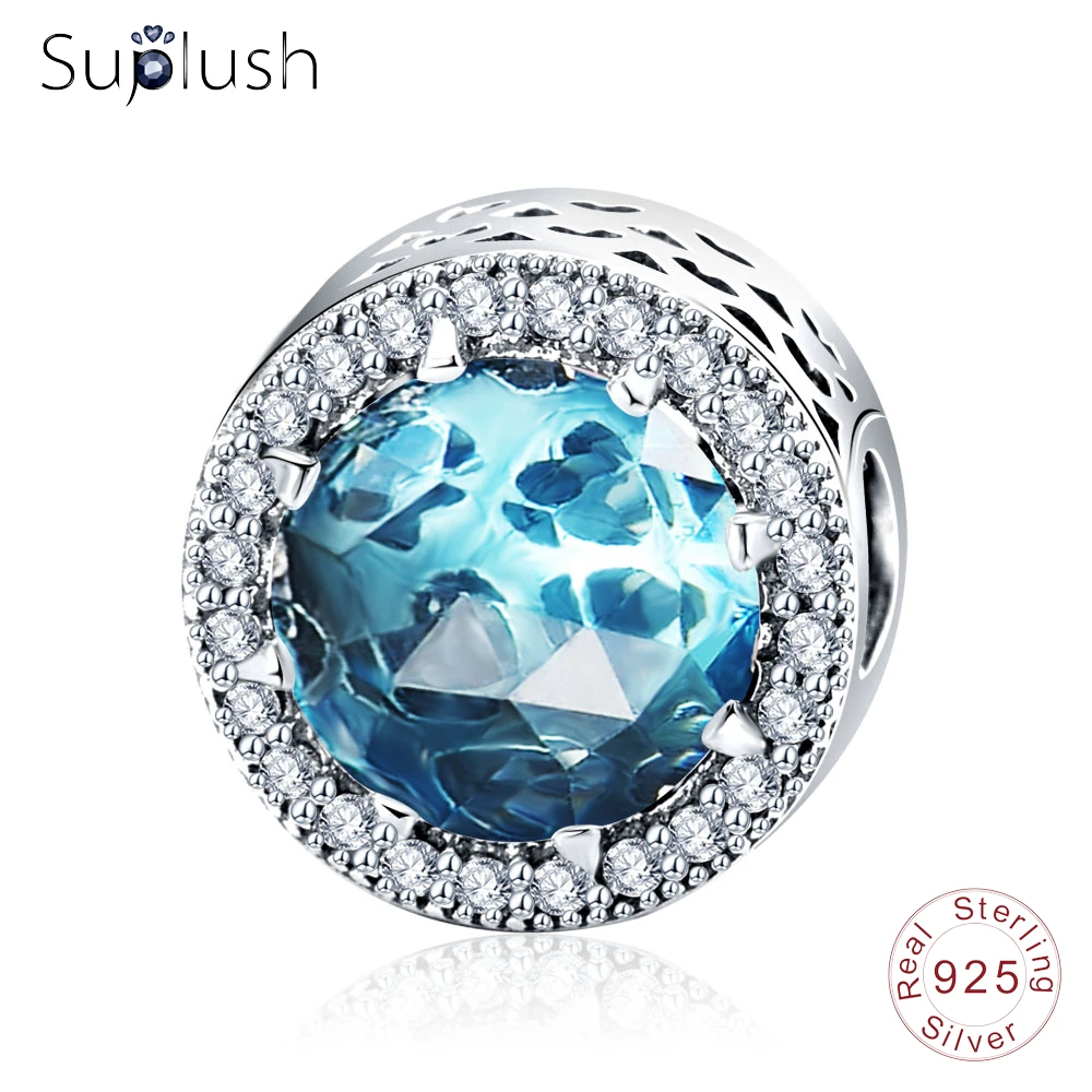 Suplush 100% натуральная 925 пробы серебряные круглые Форма камень CZ очарование