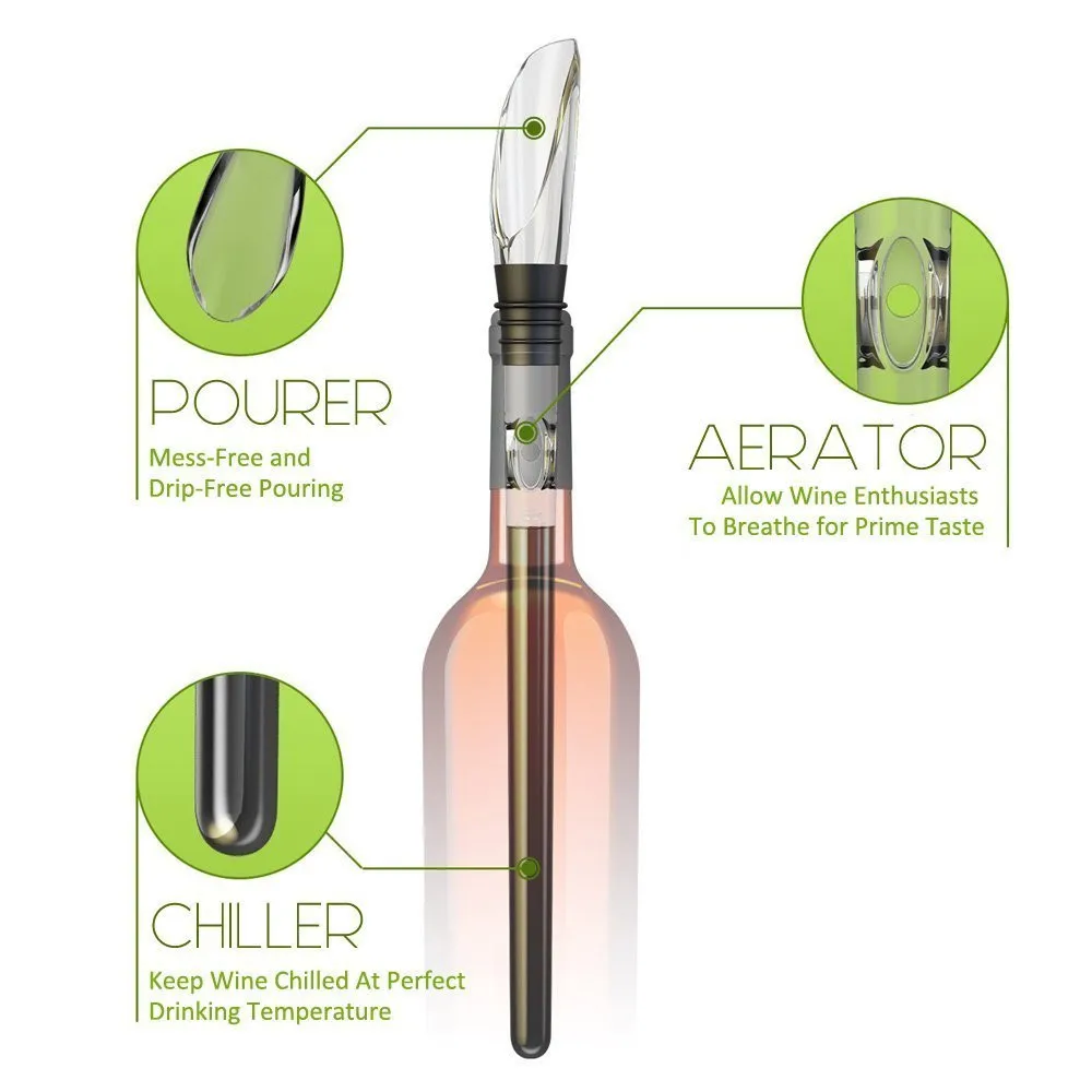 Iceless 3 в 1 Нержавеющая сталь бутылки вина охладитель stick пиво охлаждения Cooler стержень с Аэратор и Pourer Графин домашний бар применение
