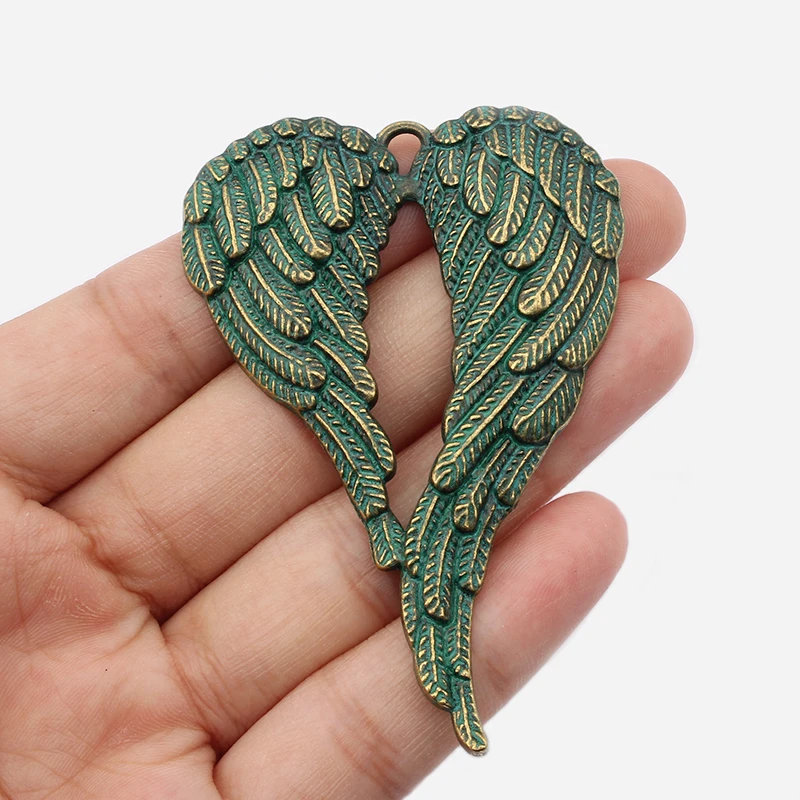 Фото 3 коллекции серебро бронза ангел крылья подвеска шарм с двумя сердцами перья DIY