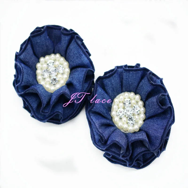 

60 pcs/lot , 8 cm serging stitch denim flower for hair accessories DIY headband