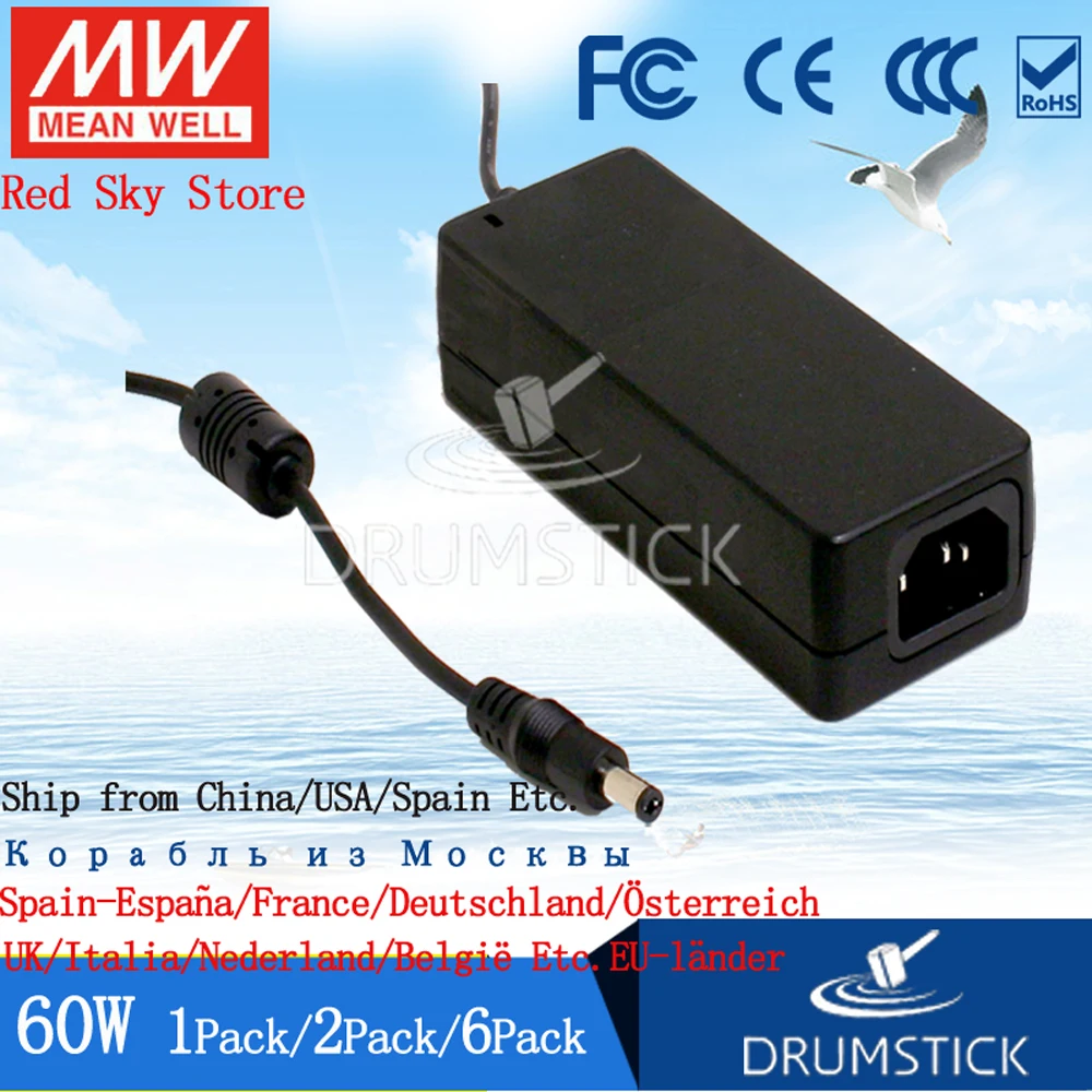 (2 упаковки) meanwell 60 Вт корпоративный адаптер GST60A24V/5/7/9/12/15/18/48 P1J 1 25/6A 2.5A/3 33/4/5A DC для