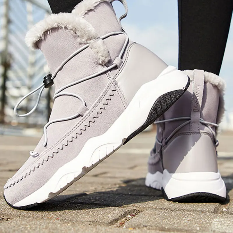 Li-Ning/женские зимние ботинки; теплые флисовые кроссовки; классическая спортивная обувь для отдыха с высоким вырезом; зимняя обувь для прогулок; AGCN372 SOND18