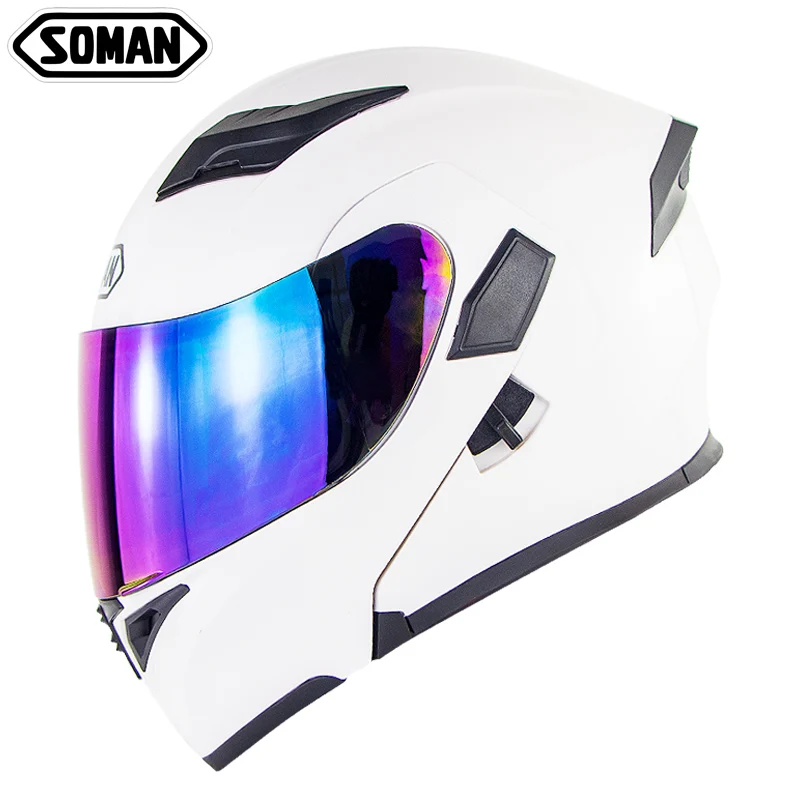 Soman Full Face Motorcycle Street Helmet with K5 Rainbow Lens Motor Bike Racing Helm Motocross Casco Casque Moto DOT SM955 | Автомобили и