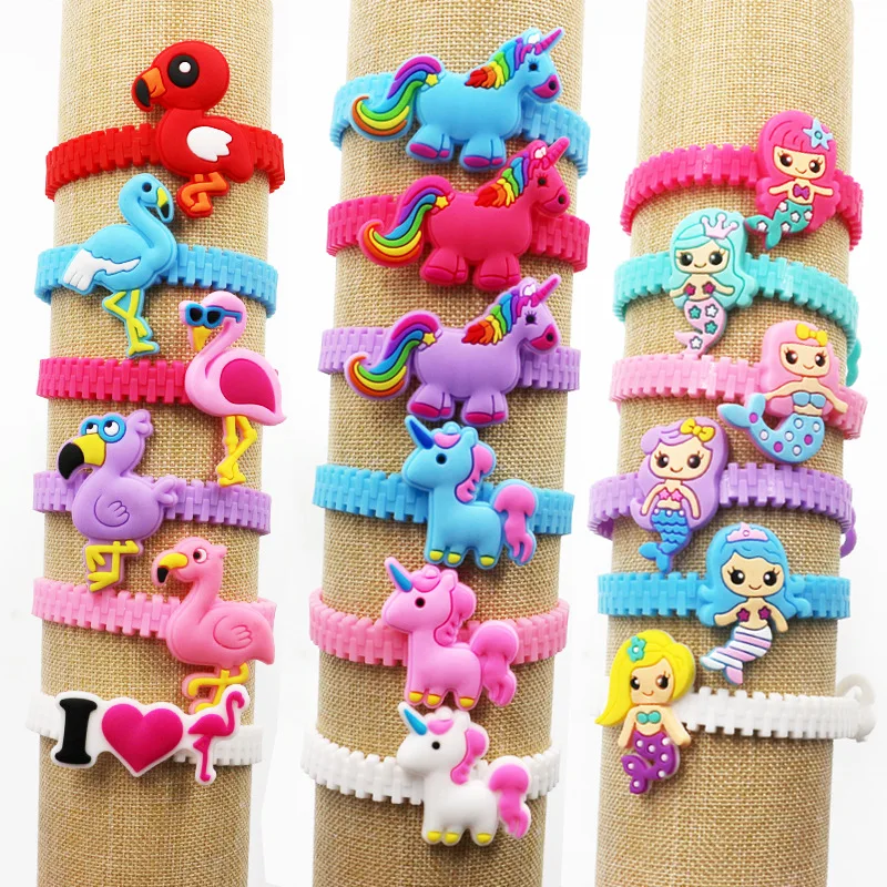 

10pcs Flamingo Unicorn Party Mermaid Rubber Bangle Bracelet Birthday Party Decorations Kids Gifts Baby Shower Event Party Favors