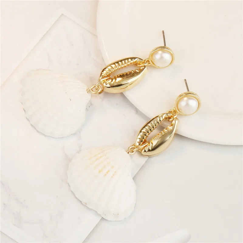 Богемные Винтажные серьги Concha золотые длинные для женщин Cowrie Sea Shell Висячие
