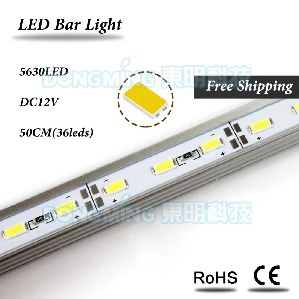 

U/V Aluminum Profile DC 12V LED Bar Light 50cm 36leds led luces strip 5630 for kitchen closet cabinet jewelry showcase