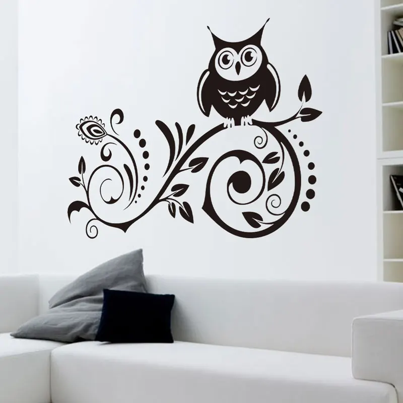 

Owl carved flower vine sticker Waterproof Living room bedroom background home decor pvc Generation wall stickers