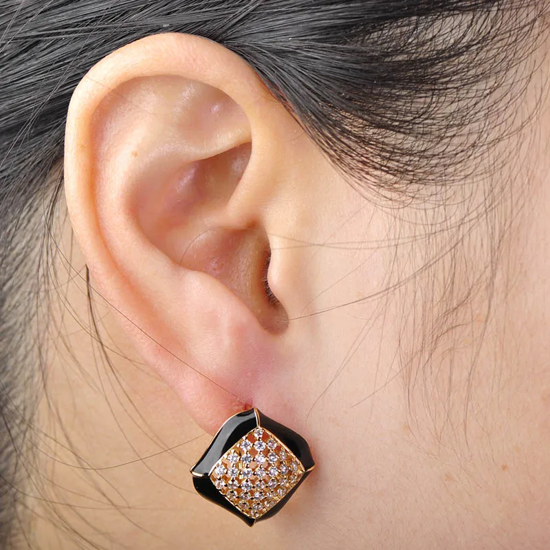 

MECHOSEN Micro Paved Zirconia Square Stud Earrings For Women Girls Gold Color Crystal Enamel Brincos Bijuterias Boucle d'oreille
