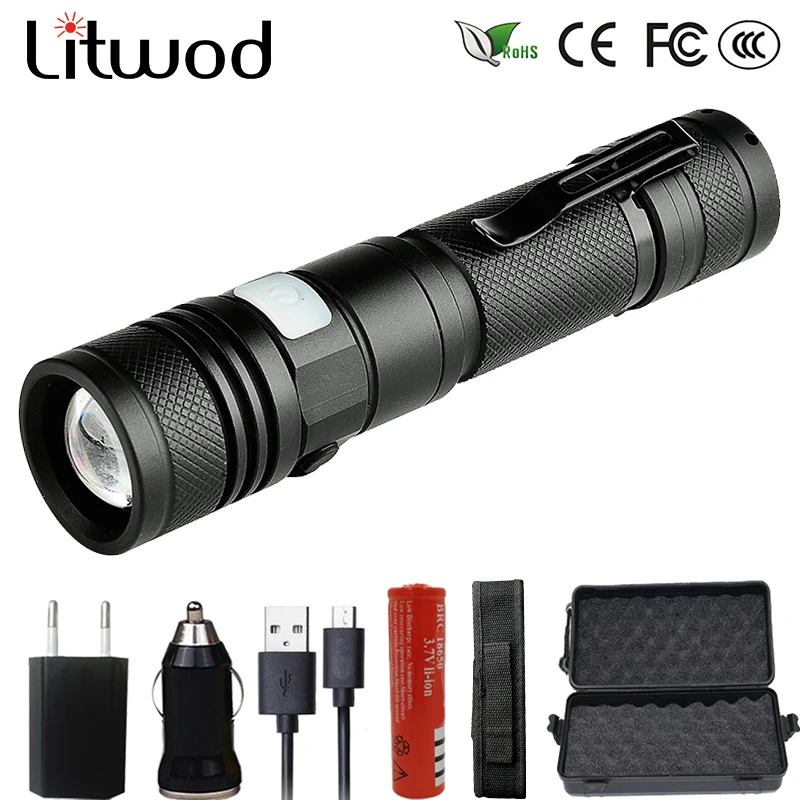 Litwod Z20 1301 светодио дный фонарик Micro USB Перезаряжаемые факел XM L T6 Масштабируемые 5