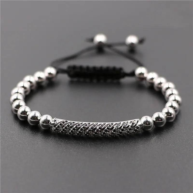 Лидер продаж модный мужской браслет 6 мм медные бусины и паве микро CZ соединитель