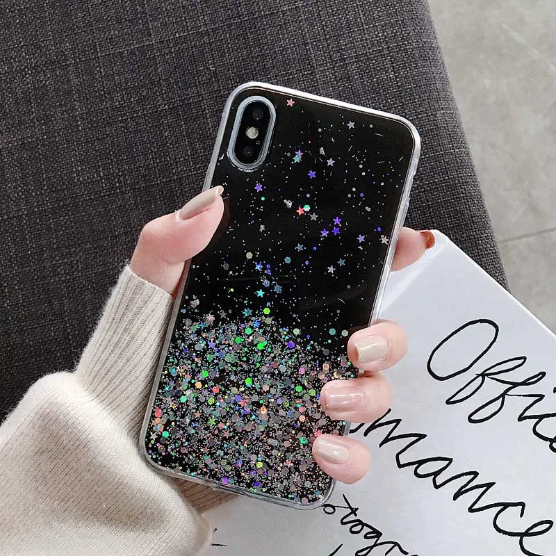 Black Блестящий силиконовый чехол со звездами для Huawei P10 P20 Lite P30 Pro Nova 3 3i 4 прозрачный милый мягкий чехол с блестками для Honor 10 Lite V10 V20 - Цвет: Black