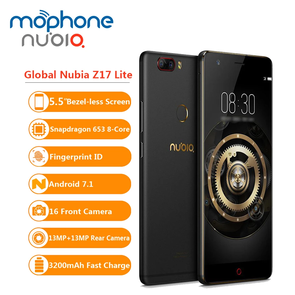 Global Nubia Z17 Lite 6 ГБ 64 Гб мобильный телефон 5 дюймов Безель без отпечатков пальцев 16MP