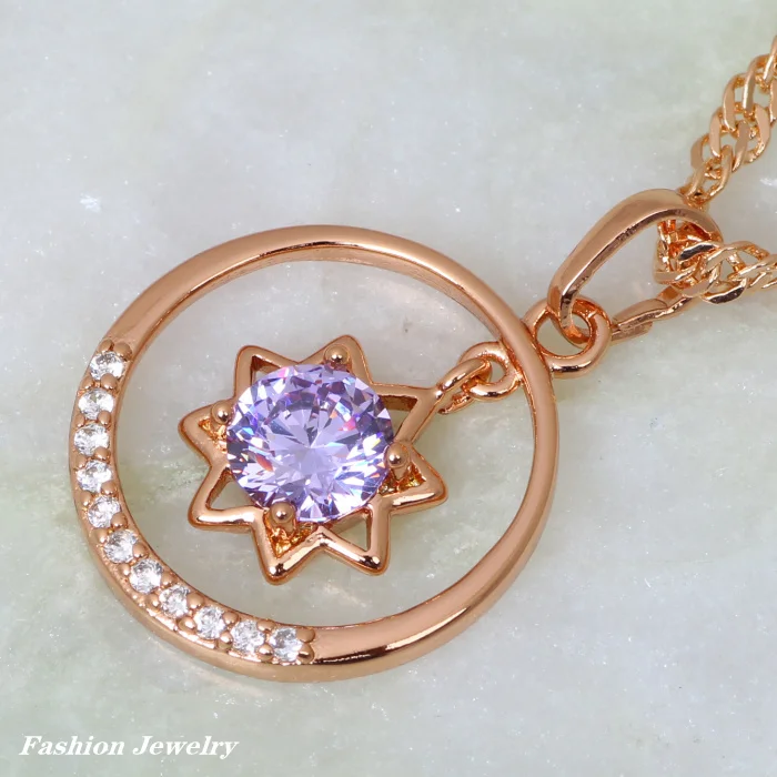 Модное ожерелье s для женщин розовое золото фиолетовый кубический циркон кулон