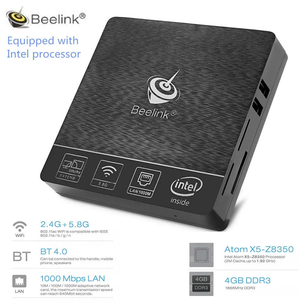Beelink BT3 Pro tv Box Мини ПК Win10 Linux Ubuntu Intel Atom X5 Z8350 2 4/5 8 ГГц WiFi Bluetooth 4 0 4G 64G 1000 Мбит/с LAN