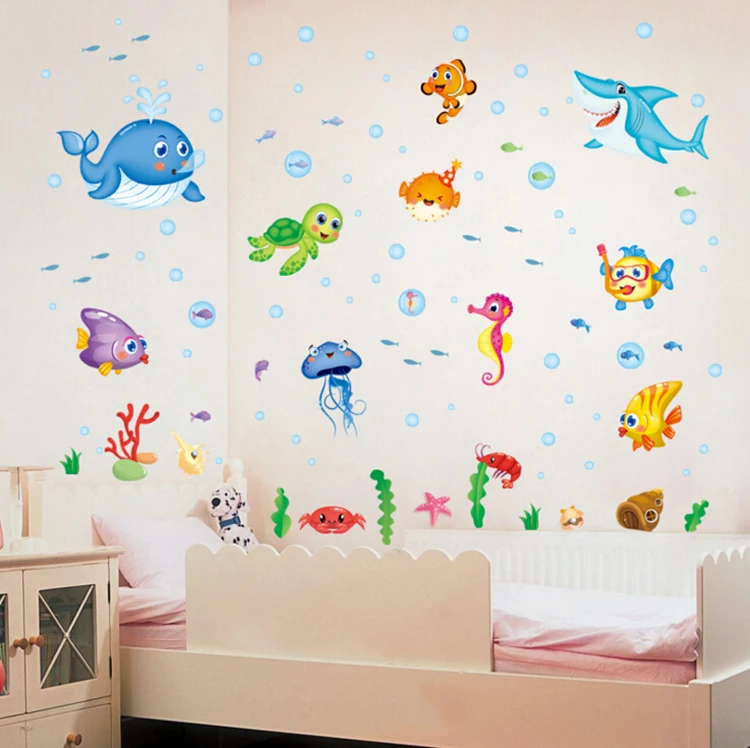 Мультяшный настенный стикер Happy Fish &quotПодводный мир&quot художественные Переводные