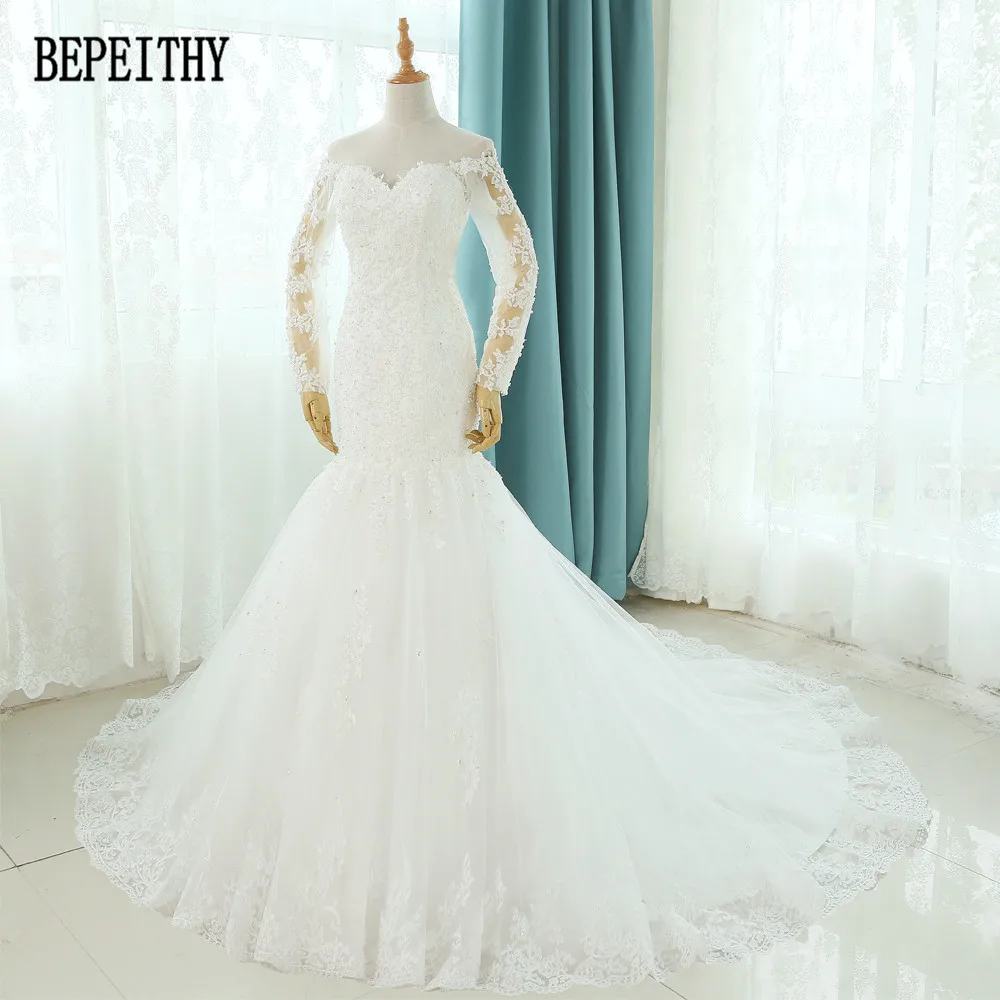 Женское свадебное платье BEPEITHY кружевное невесты с длинным рукавом модель 2019|bridal
