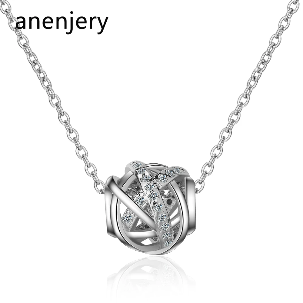 Anenjery, очаровательное 925 пробы Серебряное ожерелье с бусинами для женщин, два цвета, микро циркониевое ожерелье, колье, S-N358