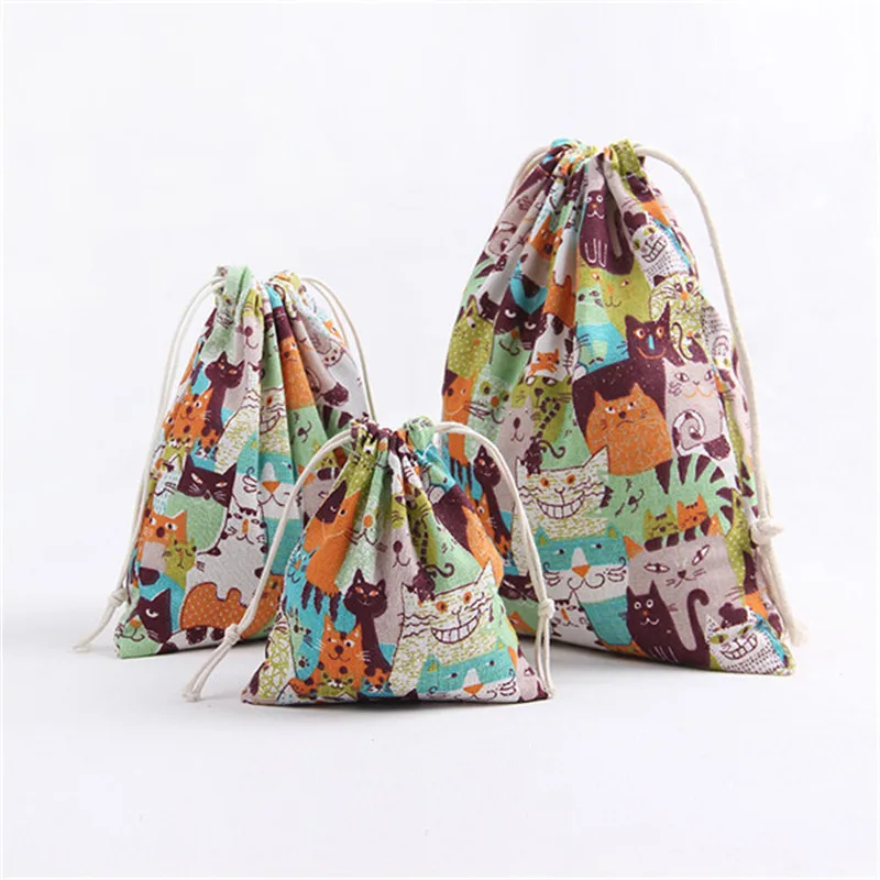 Printed cotton linen wholesale bundle mouth tea gift candy packaging bags rural style flower bear cartoon smart shopping bag | Багаж и