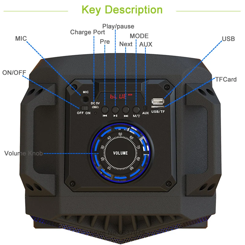 Открытый динамик Bluetooth динамик беспроводной портативный Hi-Fi динамик супер бас с BT/TF/AUX/USB/MIC светодиодный свет динамики для вечеринки