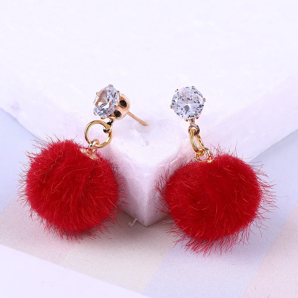 Promotion Temperament Short Drop Earrings for Women Personalized Wild Simple Hair Ball Female Models Earrings