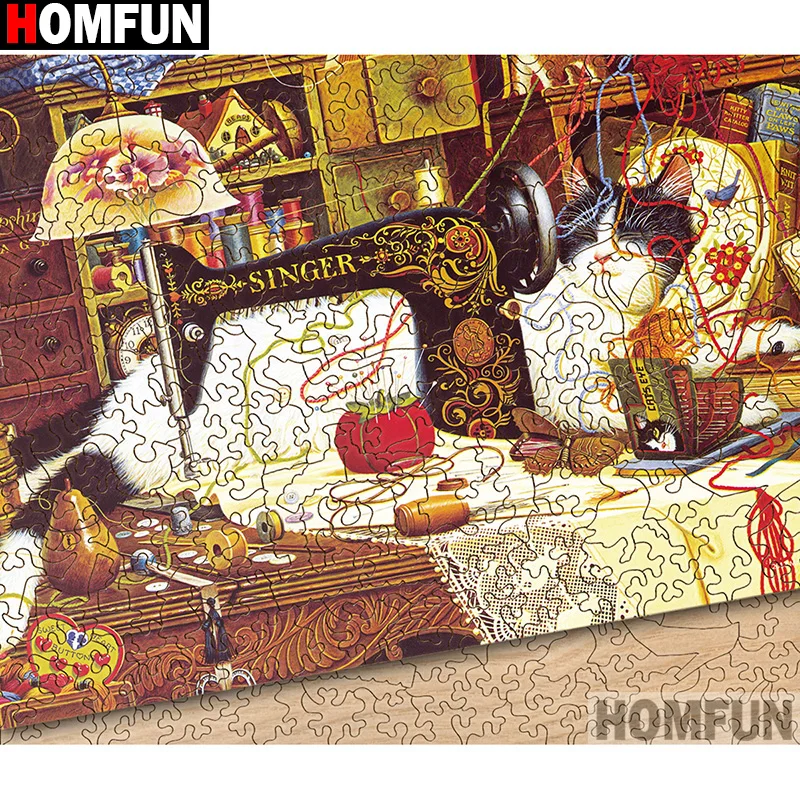 Алмазная 5D картина HOMFUN Кот полноразмерная/круглая вышивка крестиком домашний