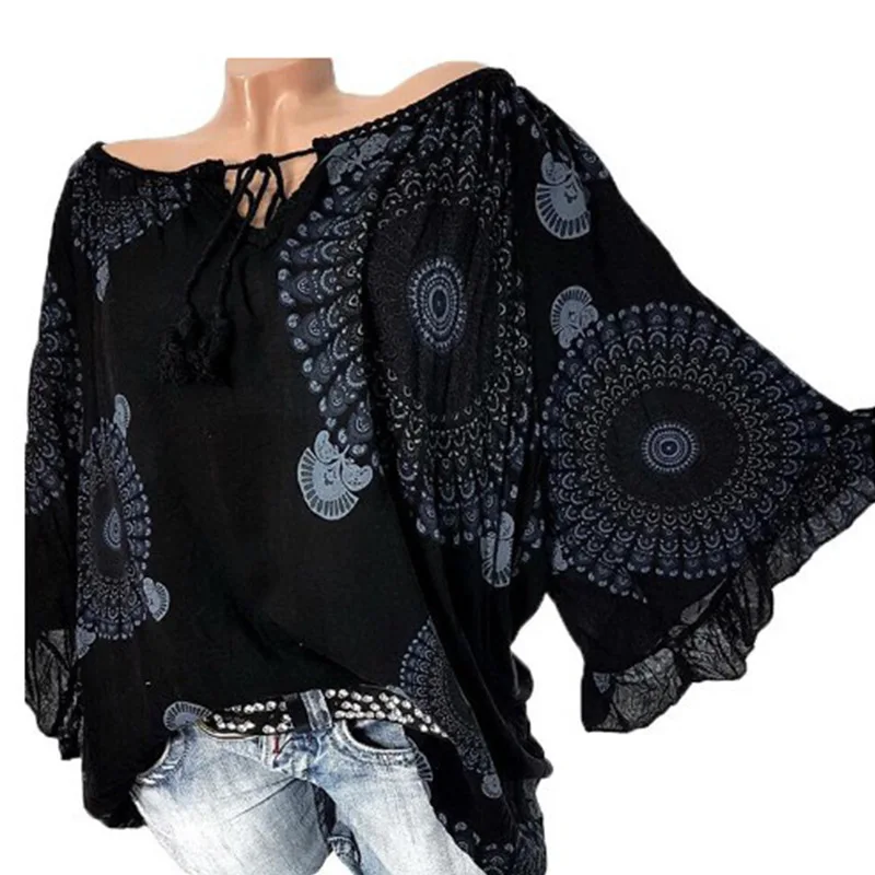 Туника женская повседневная с длинным рукавом и принтом летучая мышь|Блузки| |