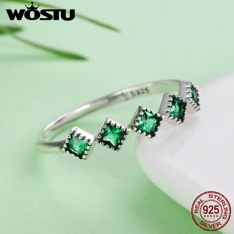 WOSTU, новая мода, Аутентичные, серебро 925 пробы, зеленая свежесть, кольца для женщин, Стерлинговое Серебро, ювелирное изделие, подарок CQR097