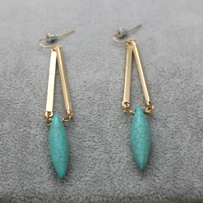 Fashion Women Bohemian Vintage Antique Gold Green Turquoises Drop Dangle Earring Boho Earrings | Украшения и аксессуары