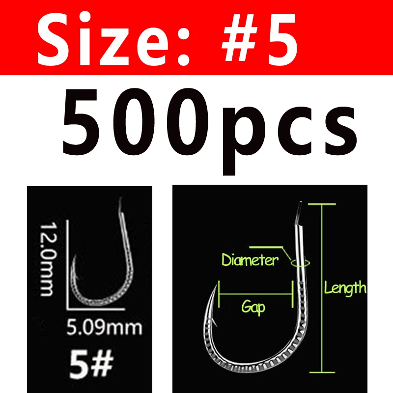 Size 5 500PCS Bimoo 500 шт. серебряный дракон весы с крючком Карп Рыболовный крючок колючая пресноводная рыба Крючки сельдь трава крючок для ловли карпа#1~#13 - Цвет: Size 5 500PCS