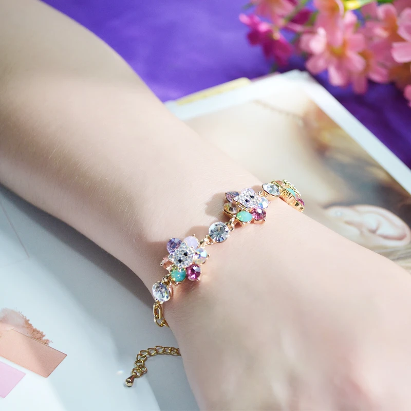 Многоцветный браслет W235 с кристаллами в виде кота для женщин, роскошные браслеты ювелирных изделий оптом, новые золотые дизайны для свадебного подарка.