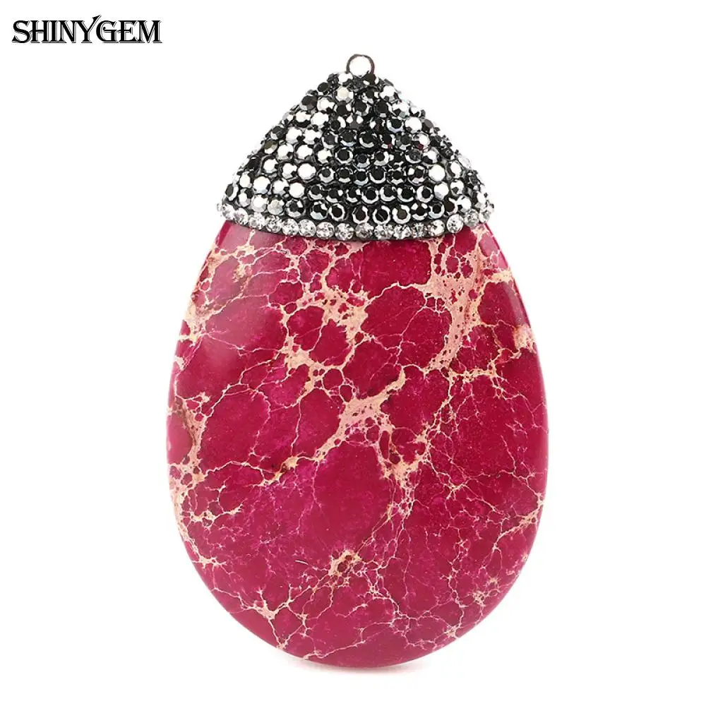 ShinyGem большой натуральный камень кулон красный зеленый морской синий овальный Капля воды морской осадочный Jaspers камень подвески для DIY ювелирных изделий