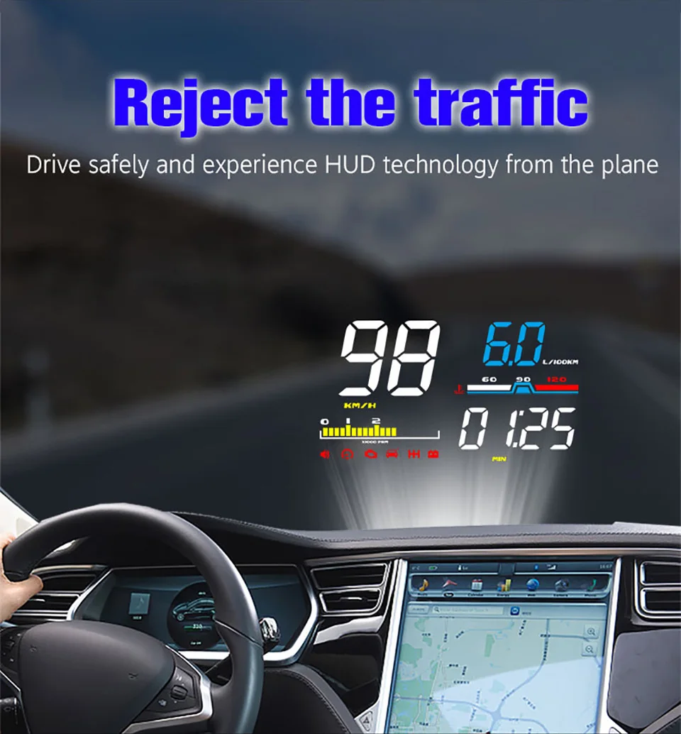 " Автомобильный HUD OBD OBD2 дисплей цифровой спидометр лобовое стекло проектор усталость сигнализации топлива Датчик скорости A8 A1000