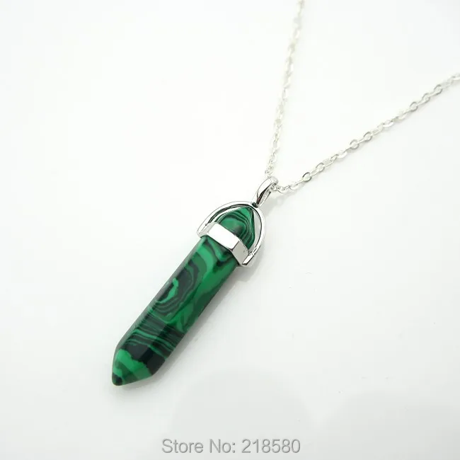 

NC1501200013 Long Malachite Point Pencil Spike Pendant Necklace