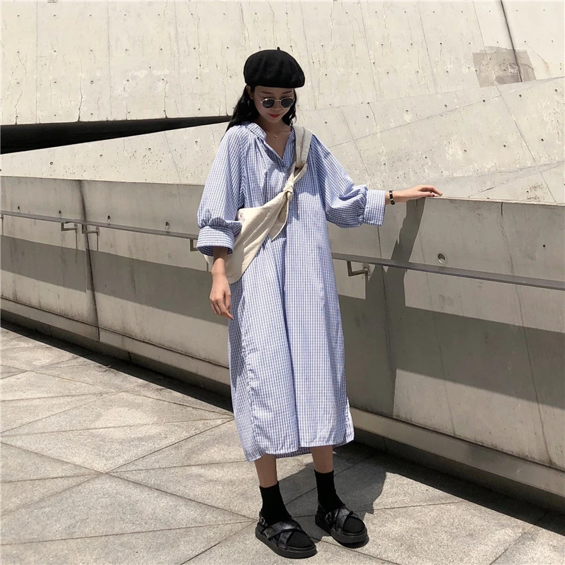 Hzirip свободные летние Dress2018 Новая мода Стенд воротник Для женщин три четверти