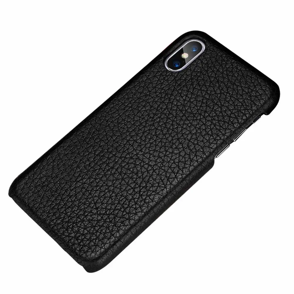 black Роскошный чехол из натуральной кожи с узором Личи для iPhone XS Max, тонкий чехол для телефона, чехол s для iPhone 11 Pro XS XR 7 8 Funda - Цвет: black