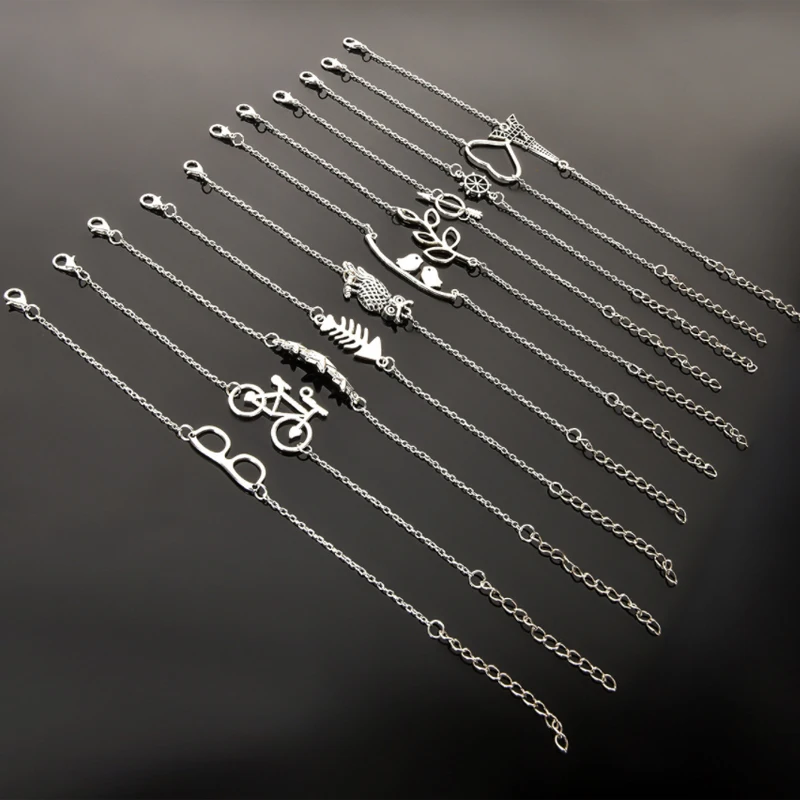 Простой стиль посеребренный браслет с подвесками ювелирные изделия подарок