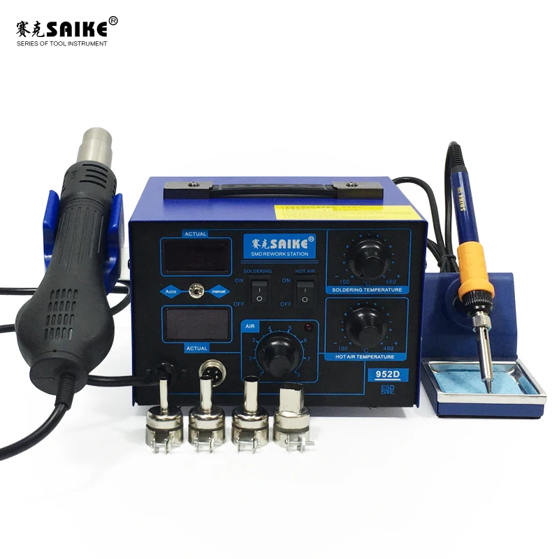 SAIKE 952D 2 в 1 SMD паяльная станция горячего воздуха пистолет паяльник распайки 220 В 110