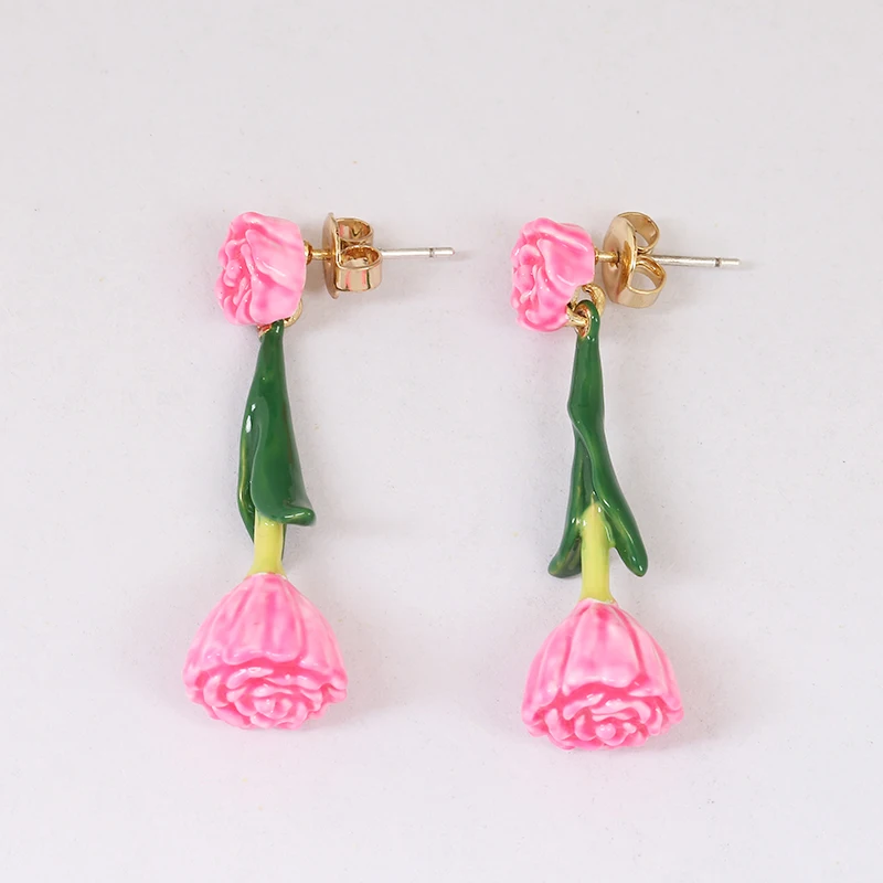 Small Fresh Flower Bloom Hand Painted Enamel Stud Earring For Women Plant Jewellery Boucle Doreille femme 2017 Orecchini donna | Украшения