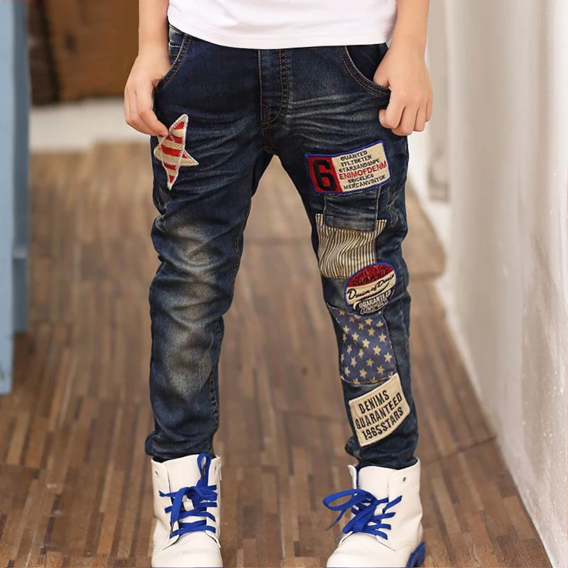 Модные джинсы для мальчиков весна-осень брюки джинсовые штаны детей детская