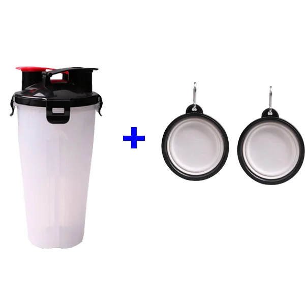 White and 2bowl Миска для собак 2 в 1, для воды и еды, для улицы, для кормушки собак, бутылка для воды для кошек, дорожная чашка для домашних животных, складные силиконовые миски для домашних животных - Цвет: White and 2bowl