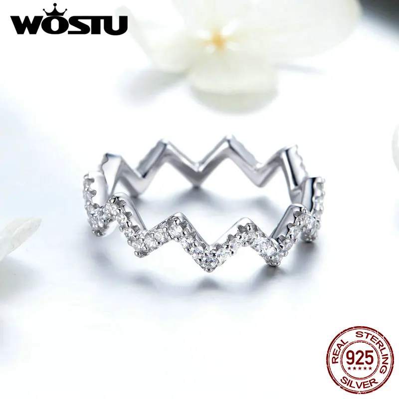 WOSTU, классическое, 925 пробы, серебряное, геометрическое, волнистое кольцо, циркон, принцесса, серебряное кольцо на палец для женщин, вечерние, свадебные ювелирные изделия FIR480