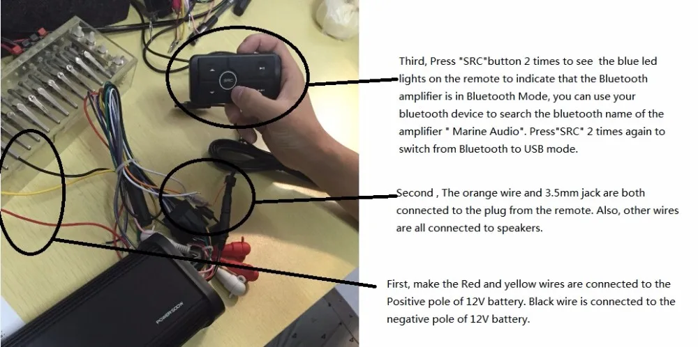 Усилитель мотоцикла Автомобиль Bluetooth Audio Водонепроницаемая система звукозаписи лодки Морское USB-зарядное устройство MP3-плеер AUX BT4.0 Потоковое воспроизведение музыки