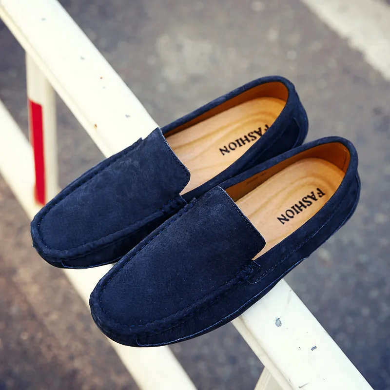 Лоферы мужские однотонные из ПУ кожи повседневная мягкая обувь без застежки на