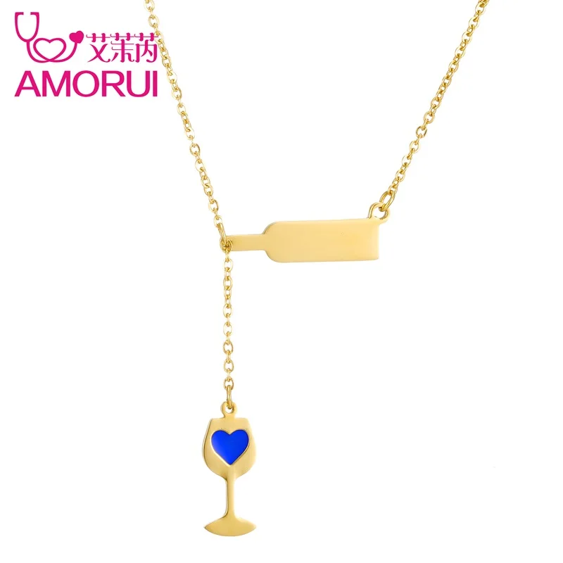 AMORUI модная Любовь стеклянная бутылка вина ожерелье подвеска из золота Серебро