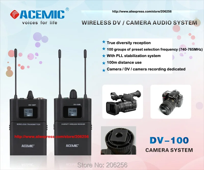Новинка 2017 года dv 100 диверситивные интервью Беспроводной микрофон для DSLR Камера