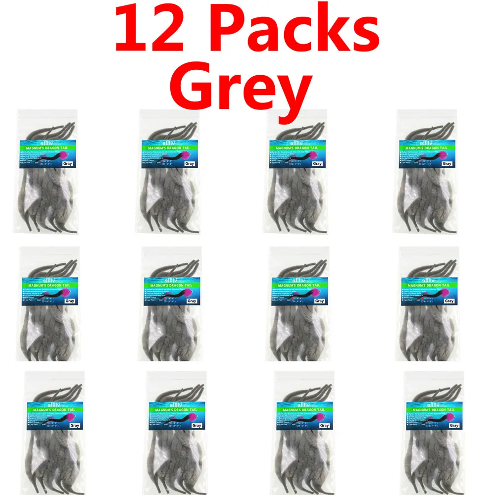 12 packs grey 12 упаковок x5шт/Сумка L Magnum Dragon Tail Щука соленая вода мухобойка материал стример стальная головка мухобойка хвосты - Цвет: 12 packs grey