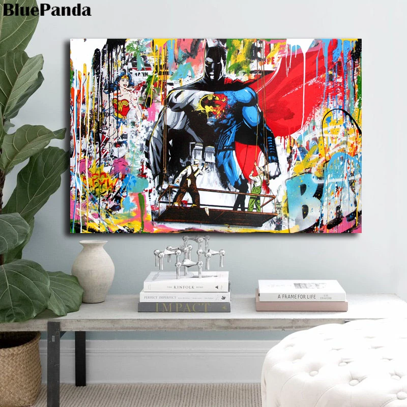 Banksy супергерой Бэтмен уличное искусство картины на холсте мистер промывка