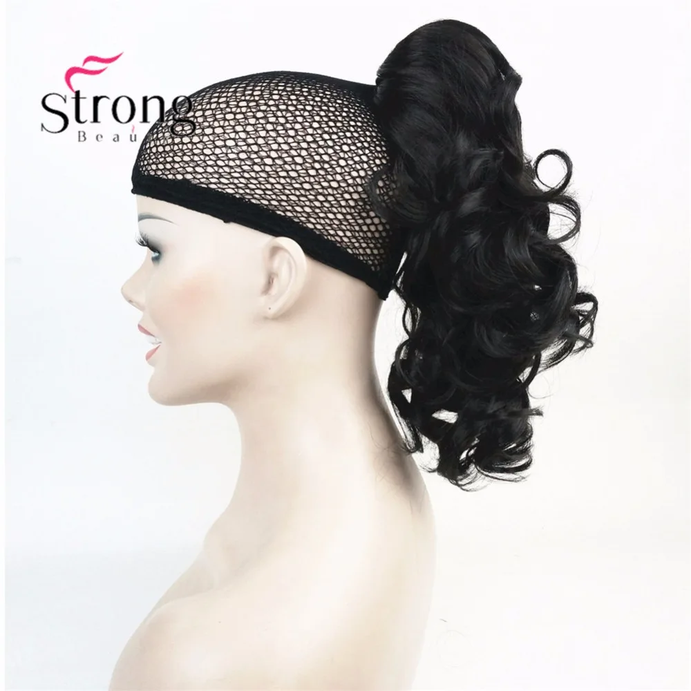 StrongBeauty, 12 дюймов, кудрявые синтетические накладные волосы на заколках в виде когтей, конский хвост, синтетические накладные волосы, 125 г, с зажимом для челюсти/когтей