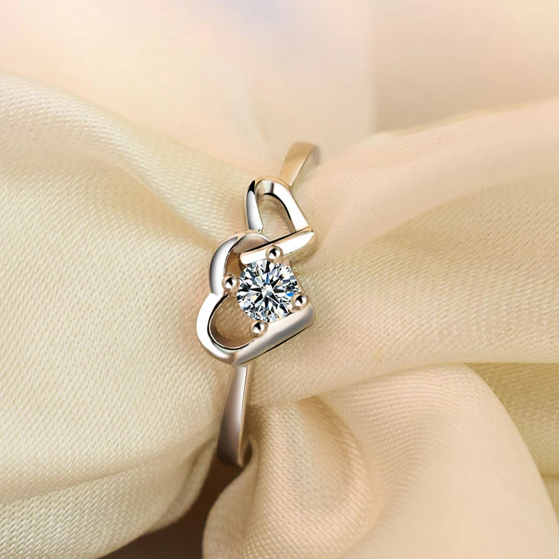 

Opening Double Heart Wedding Rings For Women Female Simple Silver Color Heart Shape Ring Fashion Jewelry Lovers Rings For Couple